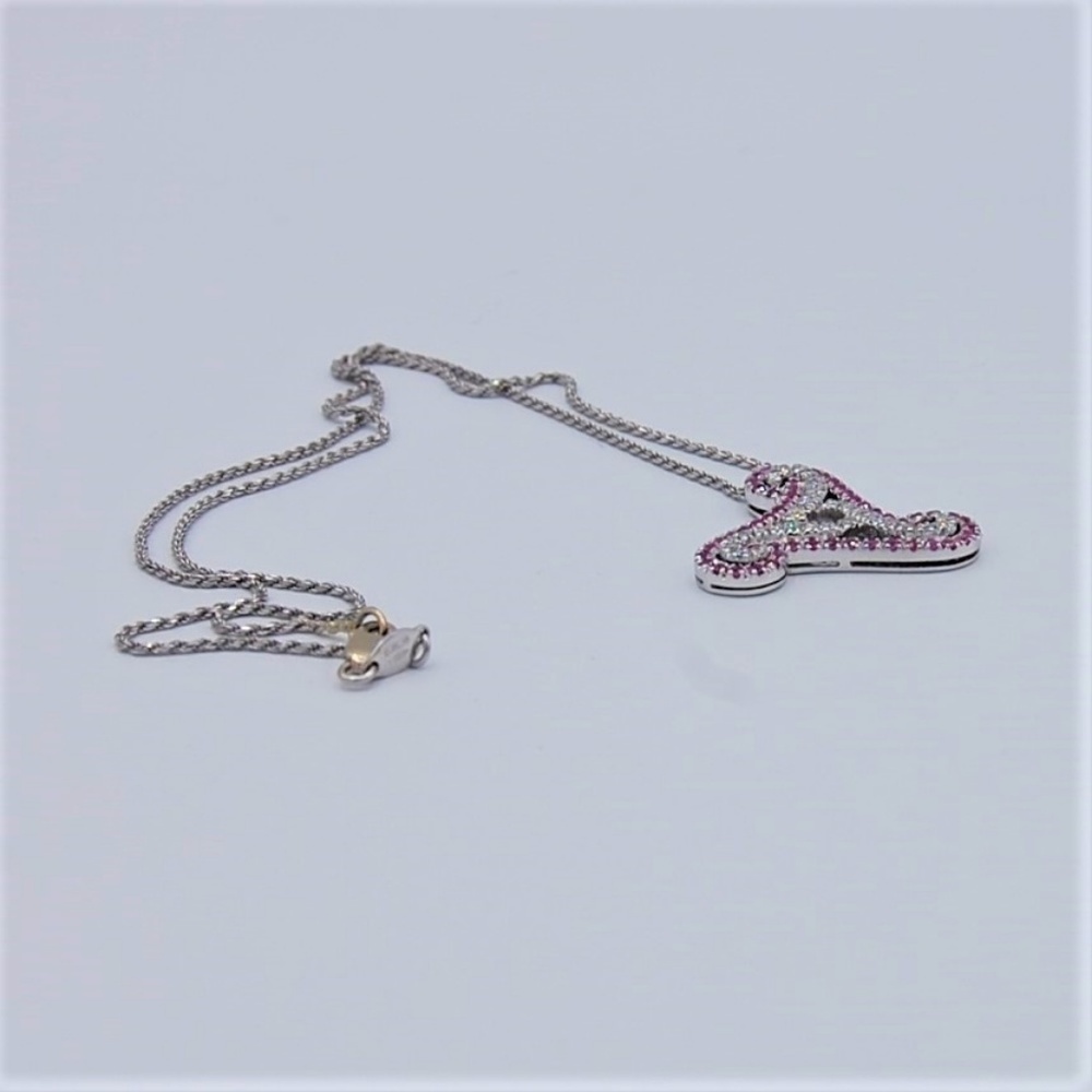 GEOMETRIC Pink Sapphire White Gold Pendant & Chain - Picture 7 of 8